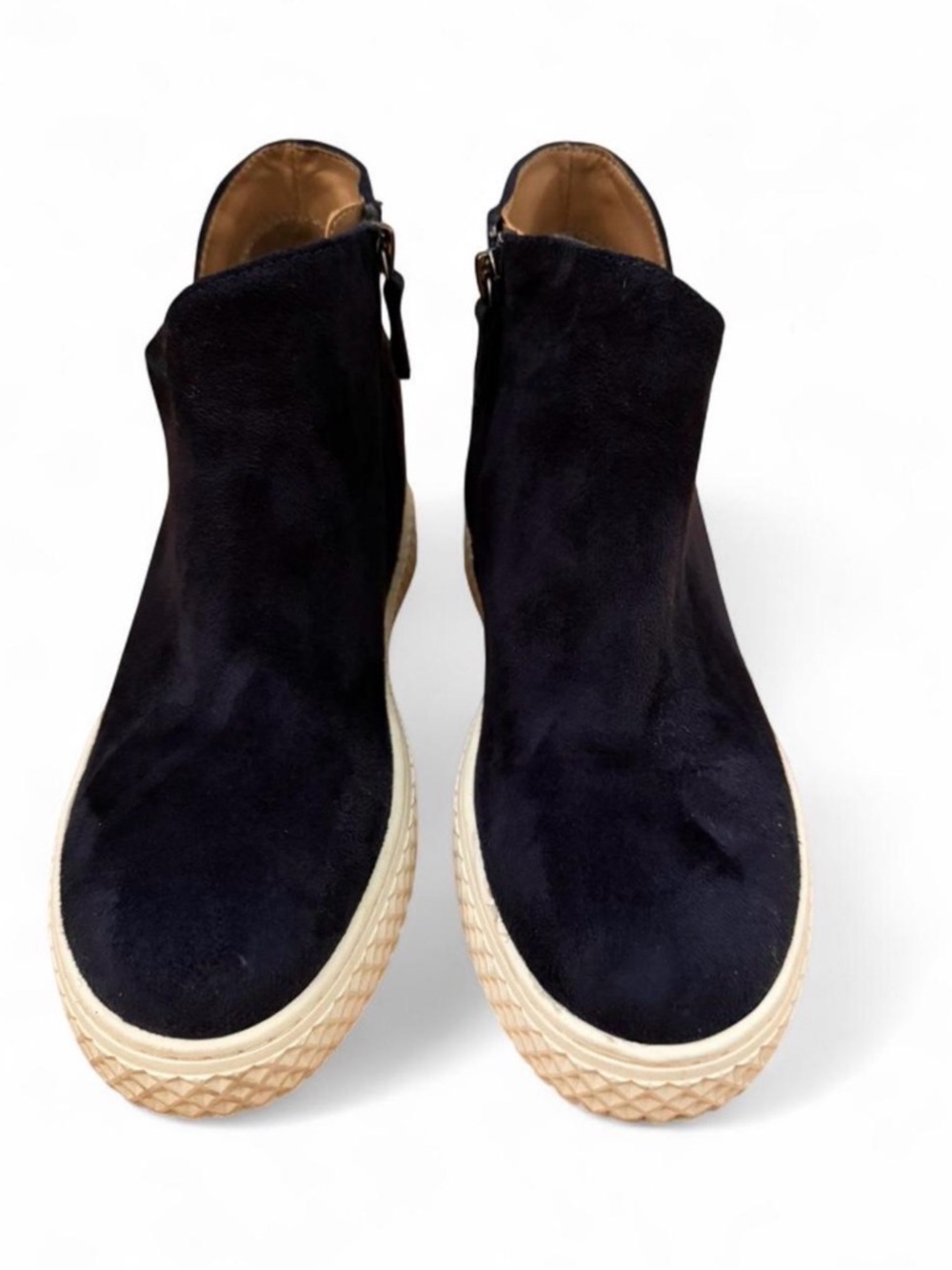 AEROSOLES Navy Suede Zip-Front Platform Sneakers with White Sole